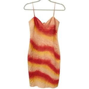 David Rodriguez VTG Peach Tie-Dye Paint Splatter Mini Dress Wmns 8 Designer HTF